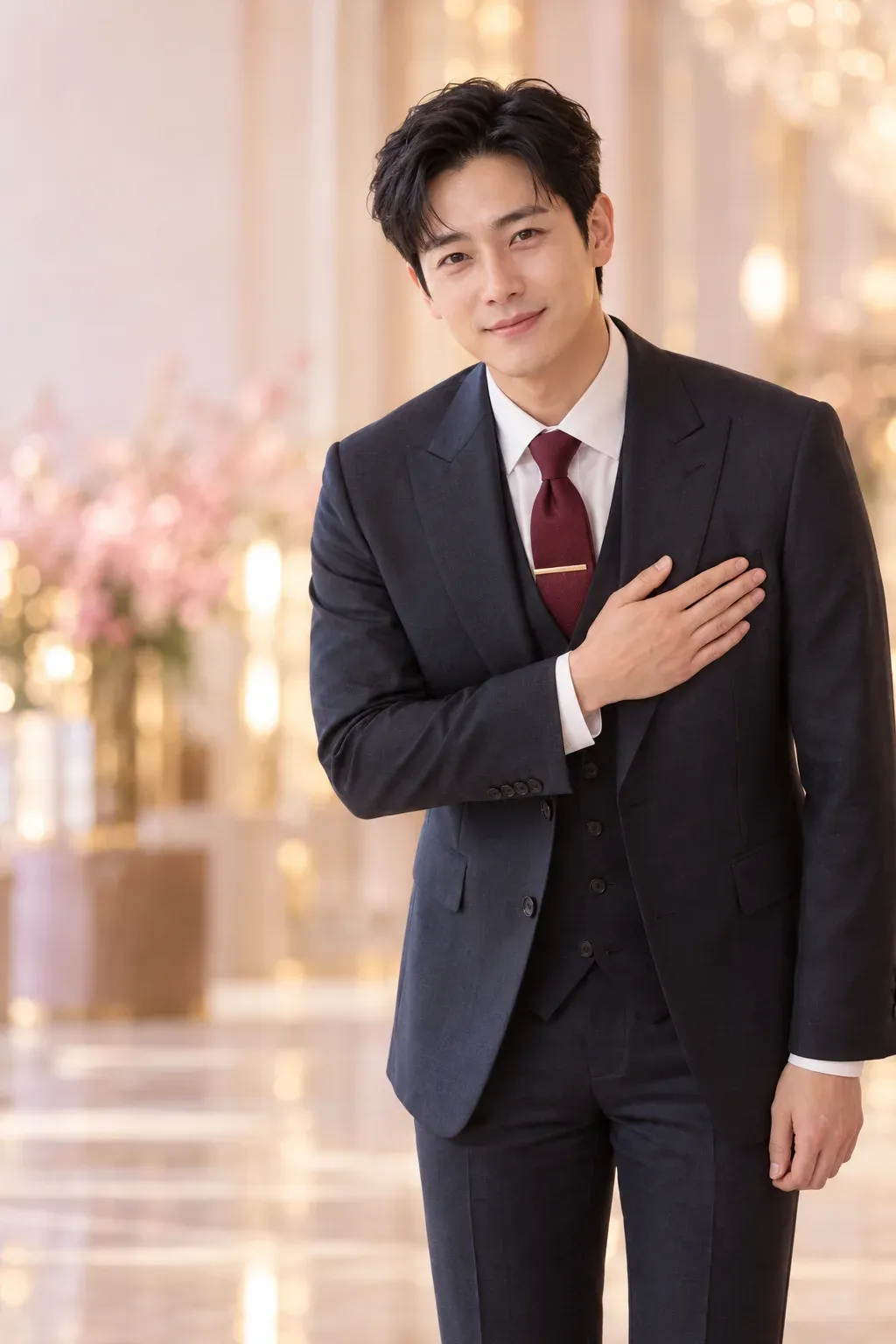 가슴에 손을 얹고 인사하는 007 예약 담당 실장(가상 인물 이미지)